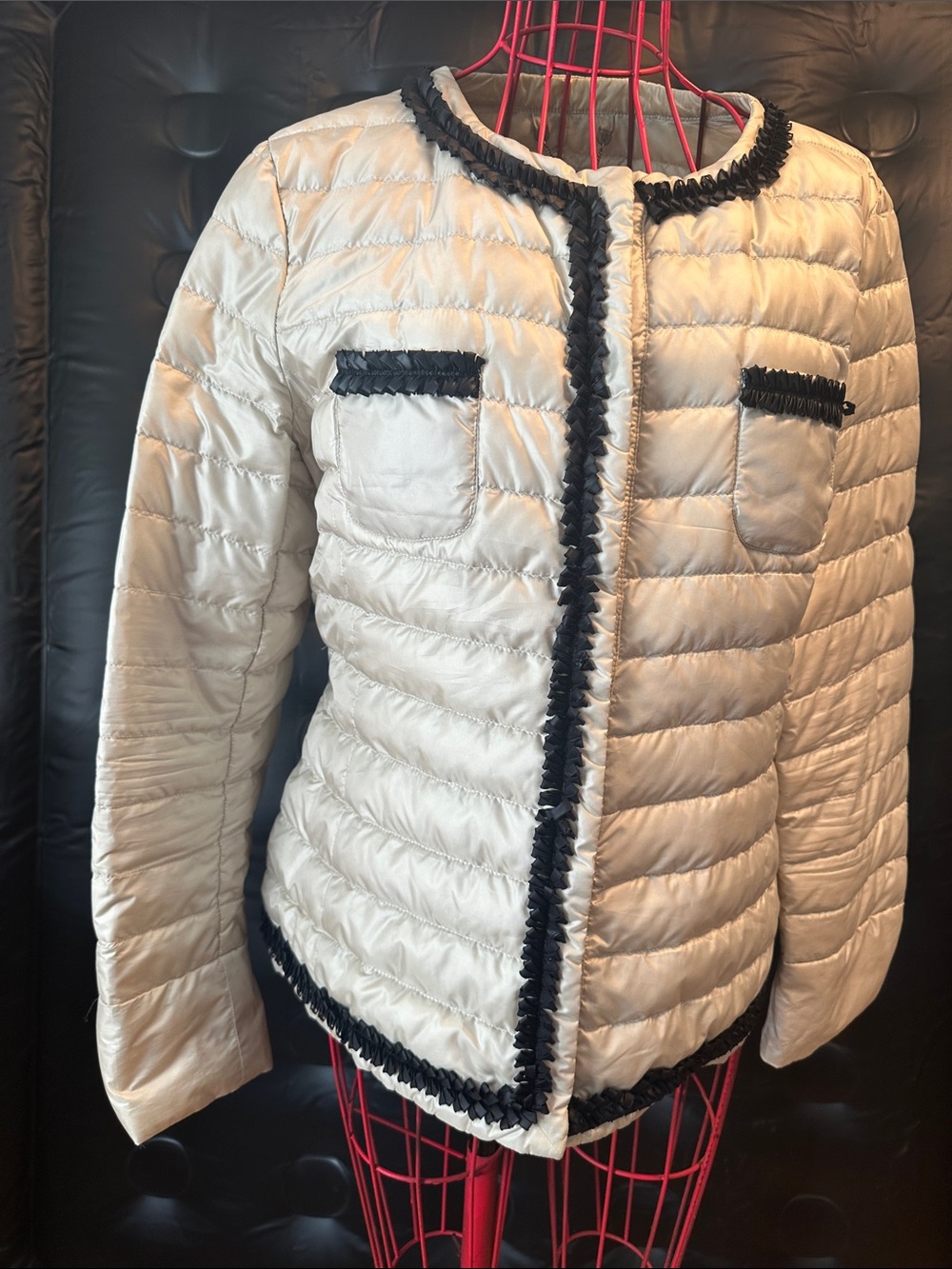 MaxMara Cream Quilted Jacket with Black Trim